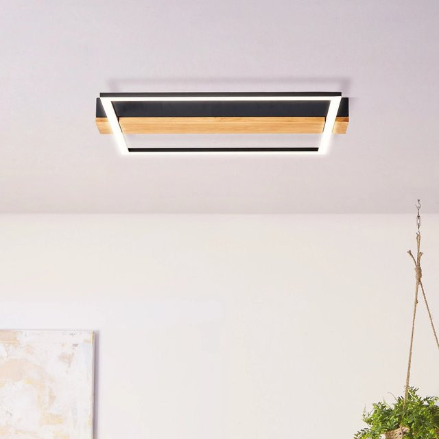 Brilliant LED-Deckenleuchte Loneos in Schwarz und Holz, dimmbar, Breite: 45 cm, Tiefe: 40 cm - Bild 1