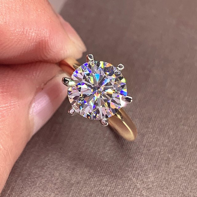 IOGOU Solitärring, 925 Silber, Gelbgold, Moissanit, Damen, Verlobungsring - Bild 1
