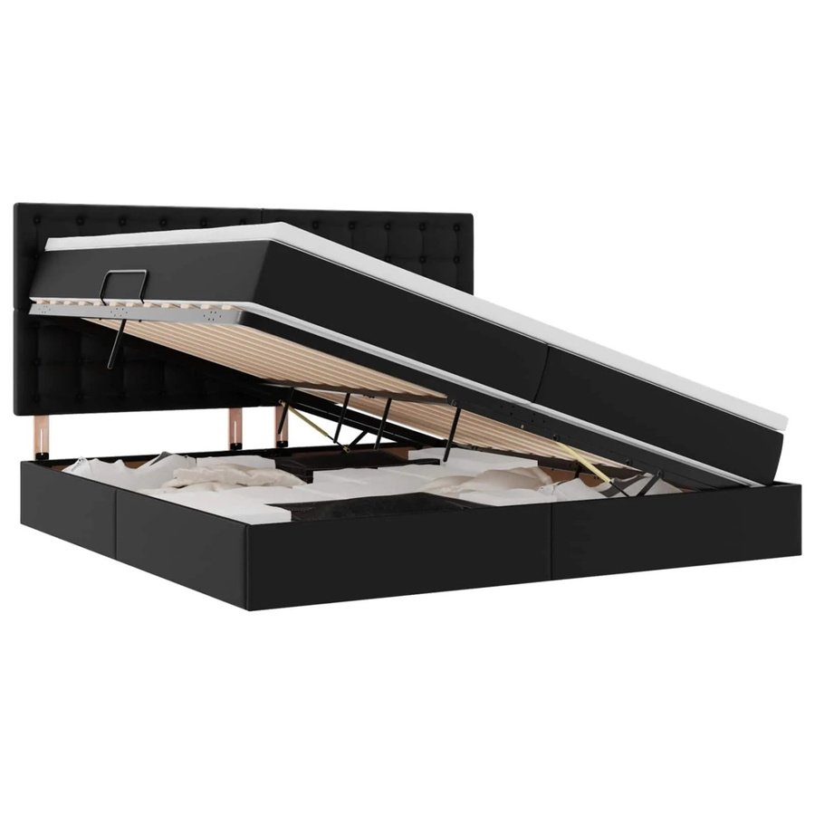 vidaXL Bett mit Stauraum und LED in Schwarz aus Kunstleder, B/T: 200 x 200 cm - Bild 2