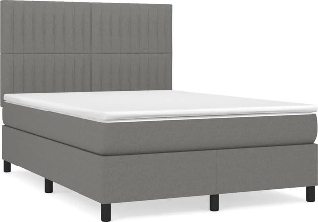 vidaXL Boxspringbett mit Matratze in Dunkelgrau, Hybrid-Design mit Taschenfederkern, B/T: 140 x 200 cm - Bild 1