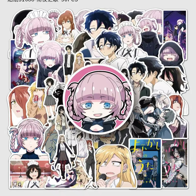 50 Stück Japanische Anime Yofukashi No Uta Graffiti Aufkleber wasserdicht in Multicolour für Koffer, Laptop und Scrapbook - Bild 4