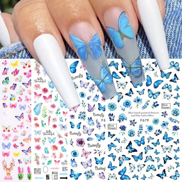 Nagelaufkleber Schmetterlingsmotiv, Vintage-Blumen, 3D-geprägt - Bild 1