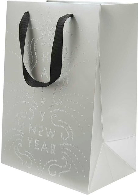 Rico Design Paper Poetry Geschenktüte Happy New Year in Silber, B/T/H: 18 x 26 x 12 cm - Bild 1