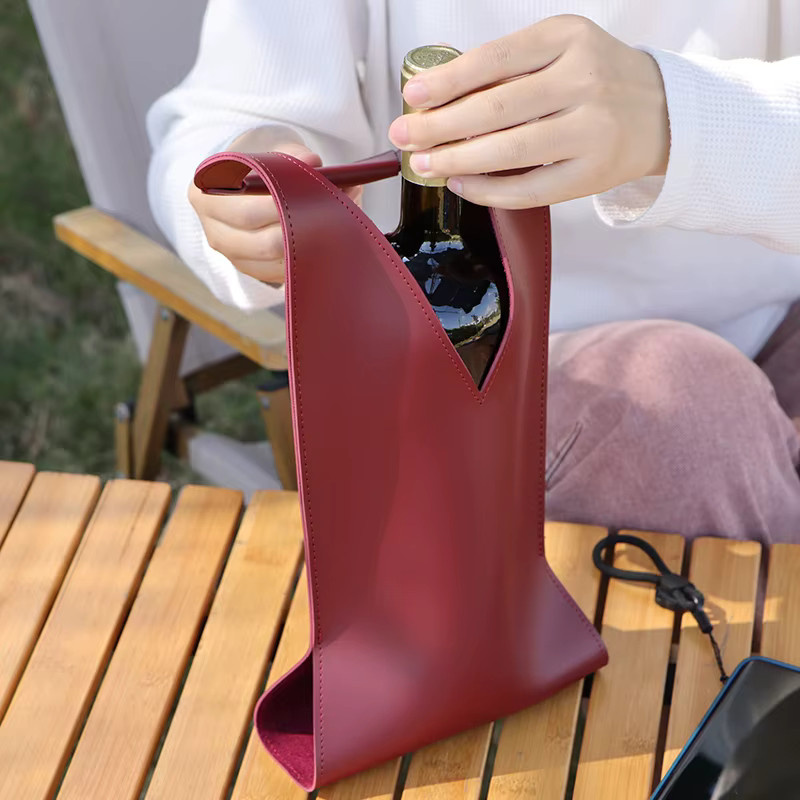 Wiederverwendbare Wein-Tragetasche aus Leder in Braun für Champagner und Bier - Bild 3