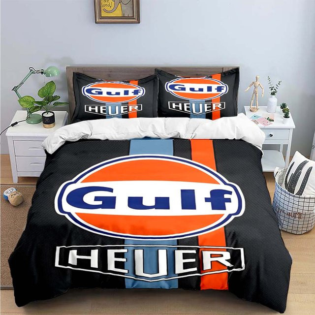 Bettwäsche-Set G-Gulf Racing Muster aus Mikrofaser in Schwarz, bestehend aus Bettbezug und Kissenbezug, B/H: 145 x 210 cm, Kissen: 50 x 70 cm - Bild 1
