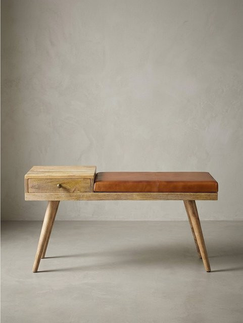 KADIMA DESIGN Sitzbank aus Echtleder und Massivholz in Braun mit Stauraum im Retro-Style, B/T/H: 100 x 52 x 38 cm - Bild 1