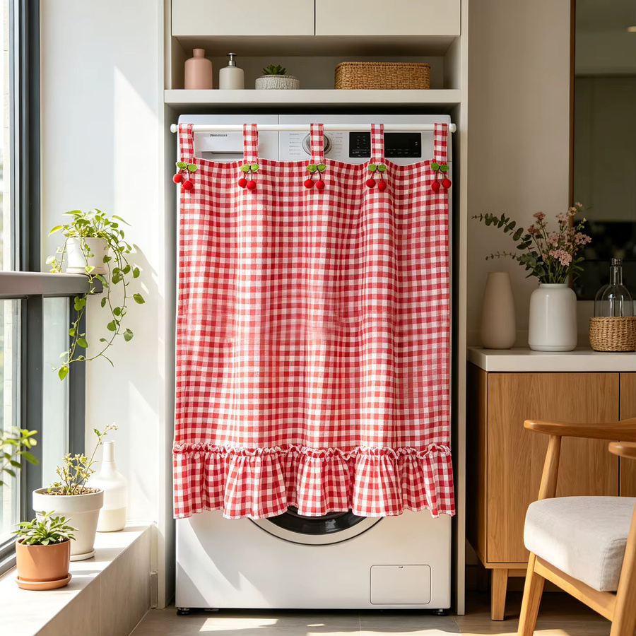 WPKIRA Kurzvorhang mit Erdbeer-Motiv in Rot-Weiß Karomuster für Küche und Schrank im Country House Stil - Bild 3