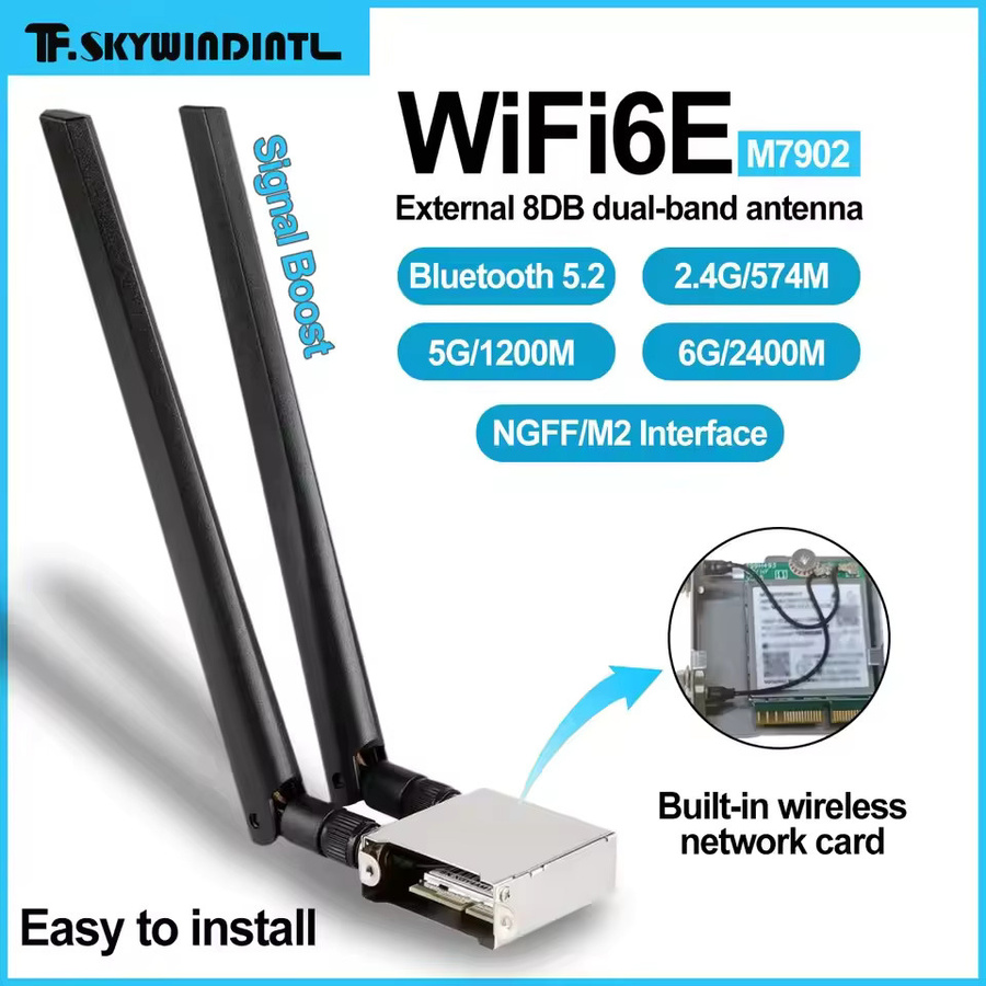T.F.SKYWINDINTL WLAN-Modul MT7902 WiFi 6E Netzwerkkarte M.2 NGFF mit Bluetooth 5.2 Tri-Band Wireless-Adapter für Windows 10 11 - Bild 2
