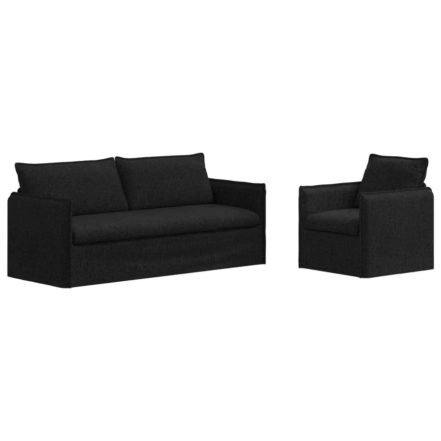 vidaXL 2-teiliges Sofa in Schwarz aus Stoff mit Metallrahmen, modern und modular, B/T/H: 196 x 82 x 85 cm und 75 x 82 x 85 cm - Bild 2