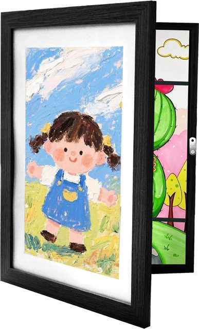 Relaxdays Kinderbilderrahmen A4 aus MDF und Acrylglas in Schwarz, befüllbar für die Wandmontage, Breite: 32 cm, Höhe: 25,5 cm - Bild 1
