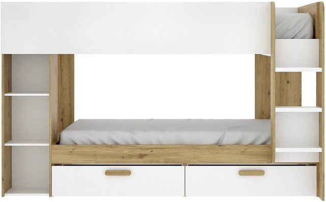 Etagenbett OZANA für Kinder in Naturfarben Hell und Weiß, Höhe: 245 cm, Breite: 90 cm, Tiefe: 200 cm - Bild 1