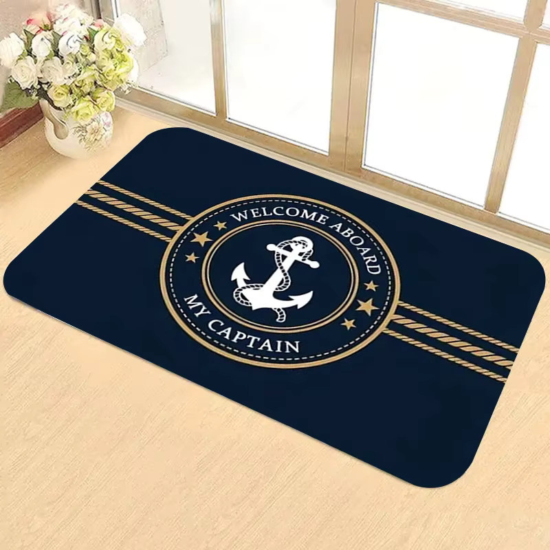 VIKAMA Nautische Anker-Fußmatte Welcome Aboard My Captain, rutschfester und waschbarer Eingangsteppich in Marineblau, B/T: 80 x 50 cm - Bild 6