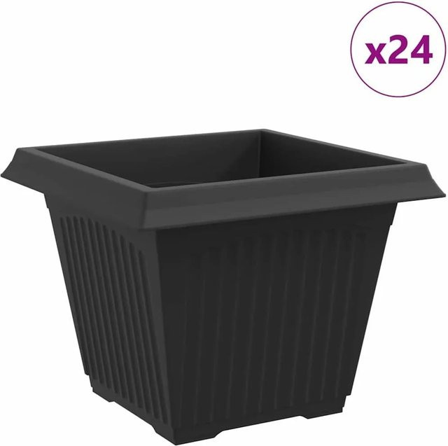 vidaXL Set aus 24 quadratischen Blumentöpfen in Schwarz für Garten und Terrasse, B/T/H: 43 x 43 x 33,5 cm - Bild 1