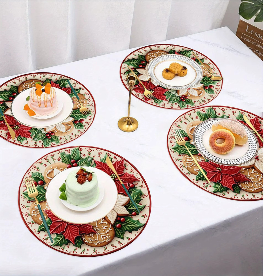 VIKAMA 4-teiliges Weihnachtsstern-Tischset, rundes florales Design, Mehrfarbig - Bild 2