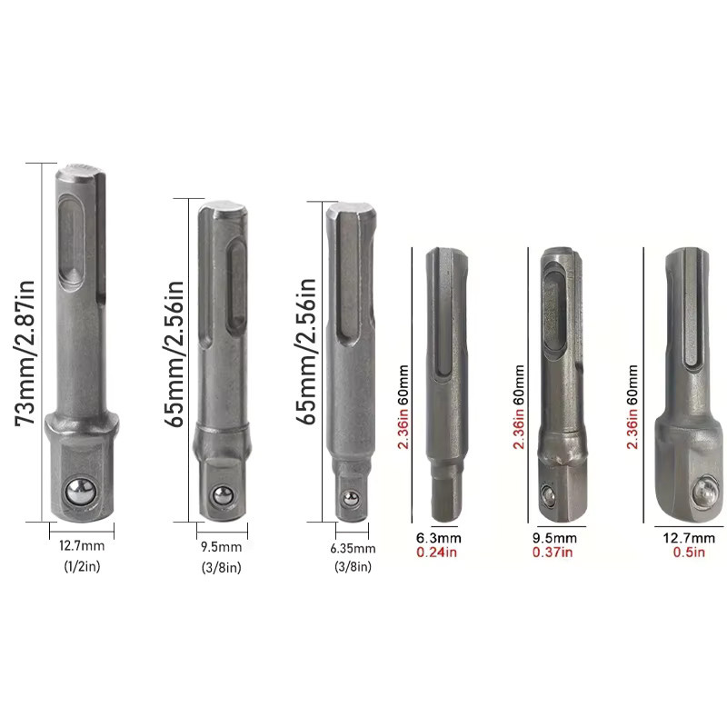 3-teiliges Steckschlüssel-Set aus Chrom-Vanadium-Stahl in Silber mit 1/4 Zoll, 3/8 Zoll und 1/2 Zoll Sechskantschaft inklusive Schlaghammer, Stecknuss-Verlängerung und Adapter - Bild 2