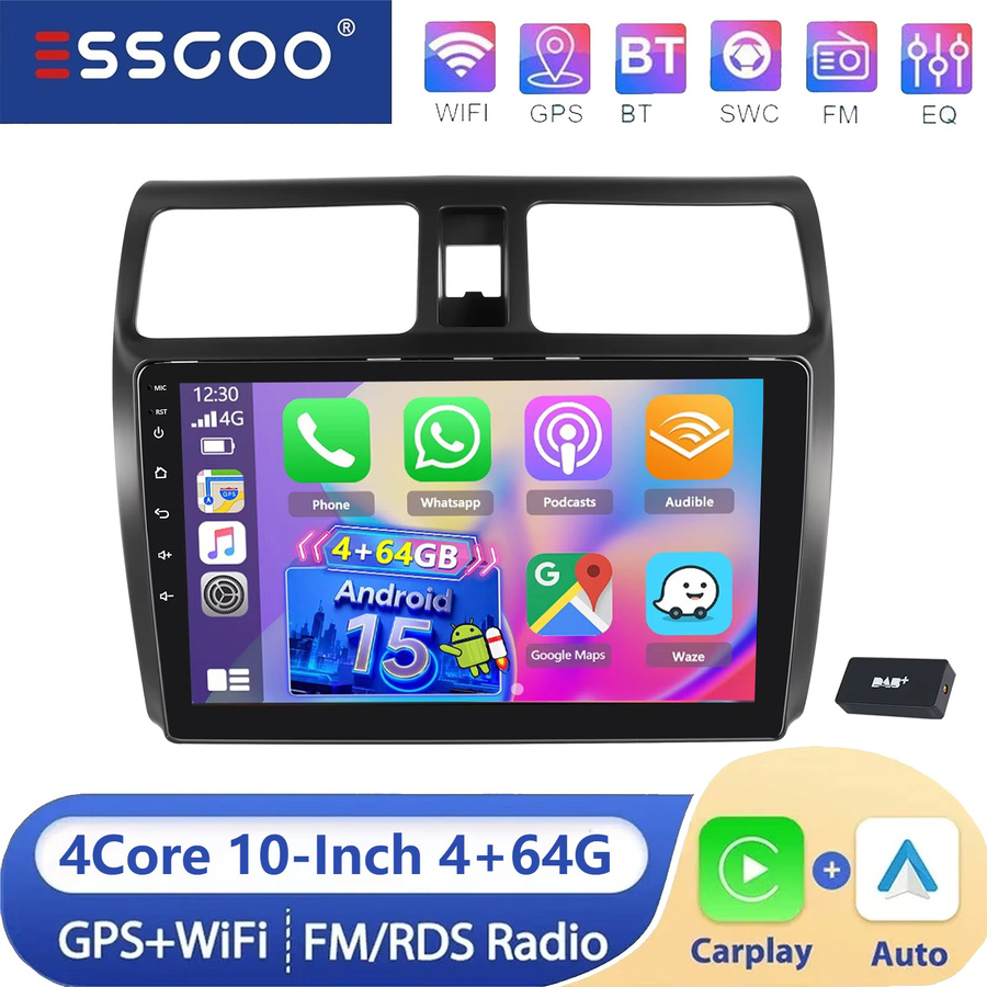 ESSGOO 9-Zoll Android 15 Autoradio für SUZUKI SWIFT III EZ MZ 2003-2010 mit 4+64G Speicher, GPS-Navigation, kabellosem Carplay, Android Auto, Bluetooth, Wifi und IPS Touchscreen in Schwarz - Bild 5