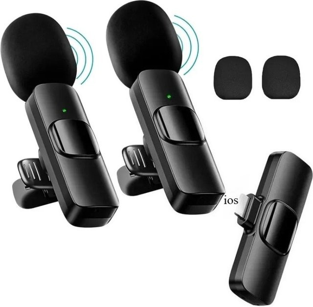 Basix Mini Kabelloses Lavaliermikrofon mit Geräuschunterdrückung für iPhone und Android sowie Kameras in Schwarz mit USB-C Anschluss - Bild 1