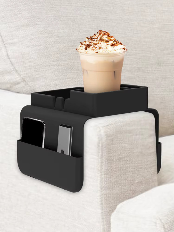 Willstar Sofa Armlehnen Organizer aus Silikon in Grau mit Getränkehalter und Seitentasche für Snacks, Telefon und Fernbedienung, B/T/H: 48,0 x 30,0 x 1,0 cm - Bild 6