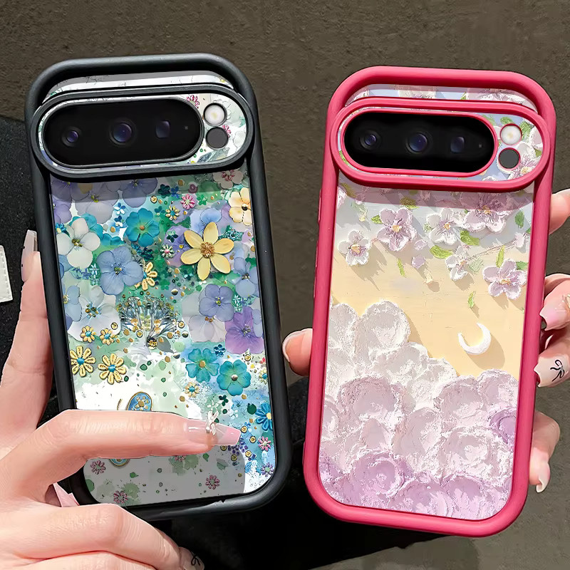 Stoßfeste TPU-Silikon Schutzhülle mit Blumenmuster für Google Pixel 9, 8 Pro, 9 Pro XL und 8A in Multicolour und Schwarz - Bild 2