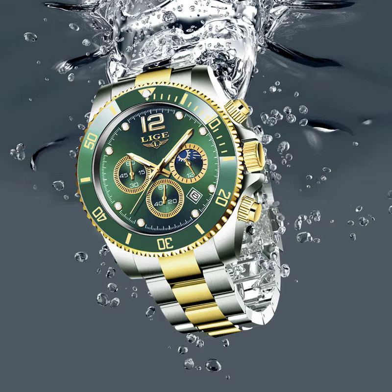 LIGE Chronograph, Quarz, Edelstahl, Blau, Herren - Bild 4