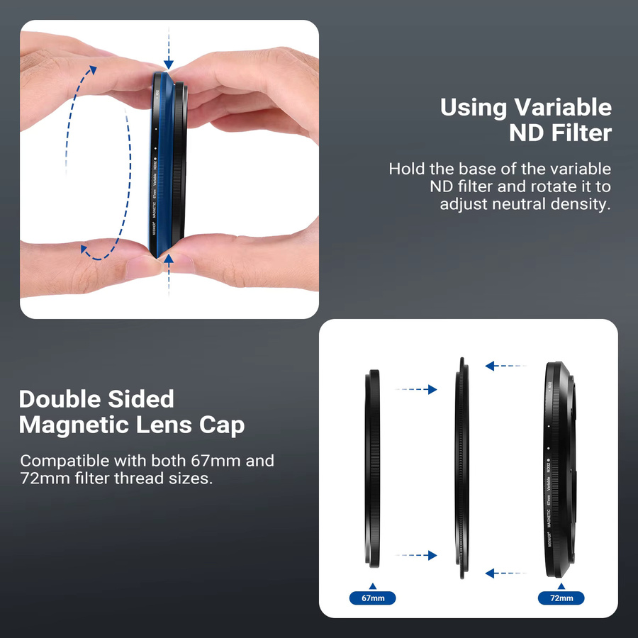 NEEWER 5-in-1 Magnetfilter-Set für Kameraobjektive in Schwarz, 67mm mit CPL und Variable ND 2-32, stapelbare mehrfach beschichtete Filter für Dichte- und Zirkularpolarisation - Bild 2