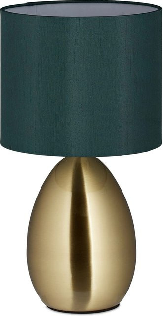Relaxdays Tischlampe aus Metall in Messing mit Stoffschirm und Kippschalter, Höhe: 33,5 cm, Durchmesser: 18 cm - Bild 1