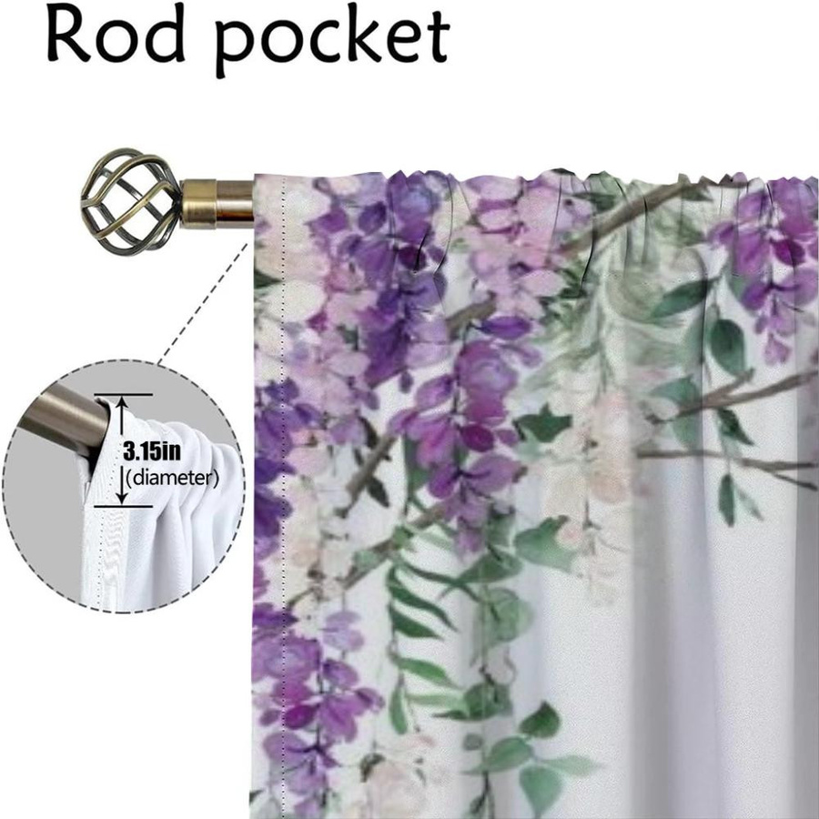 Tonnika Chen Blumen Zimmer Vorhänge aus Tüll in Weiß, Verdunkelnde Fensterdekoration für Schlafzimmer und Wohnräume, B: 100 cm, H: 130 cm, 2er-Set - Bild 2
