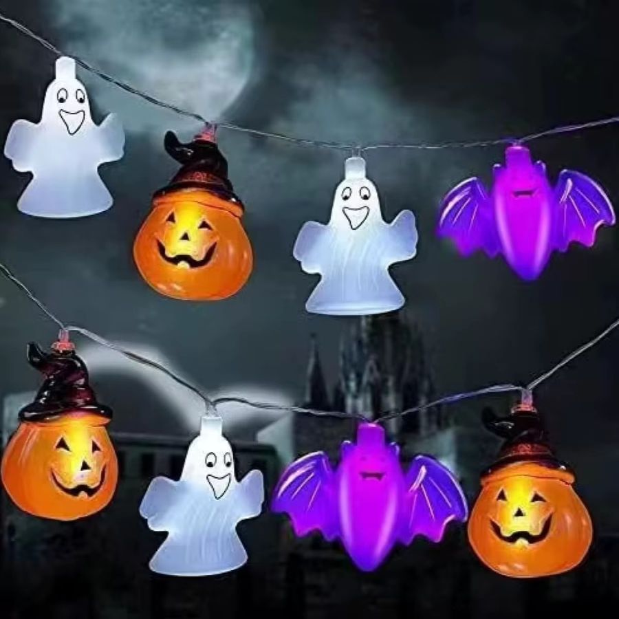 Peach Forest LED Halloween Lichterkette mit Geistern, Fledermäusen und Kürbissen für eine gruselige Atmosphäre, batteriebetrieben - Bild 2