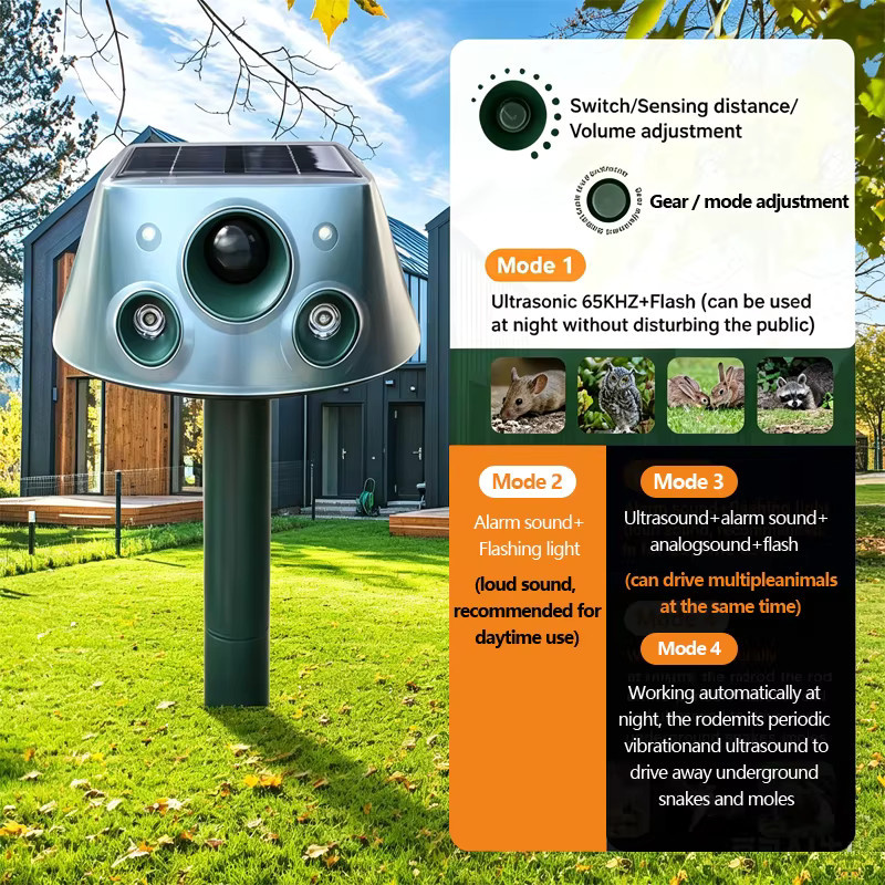 SAIJZEK Solarbetriebener Ultraschall-Mäusevertreiber mit 240 Grad Induktion für den Außenbereich zur Tierabwehr in Garten, Hof und auf dem Bauernhof - Bild 4
