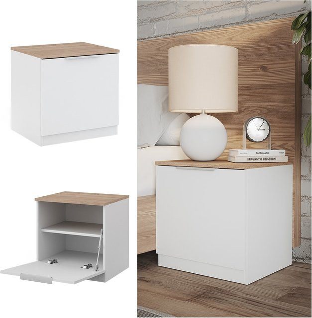 Vicco Nachttisch Betti in Weiß Sonoma mit 1 Klappe für dein Schlafzimmer, B/T/H: 50 x 50 x 50 cm - Bild 1