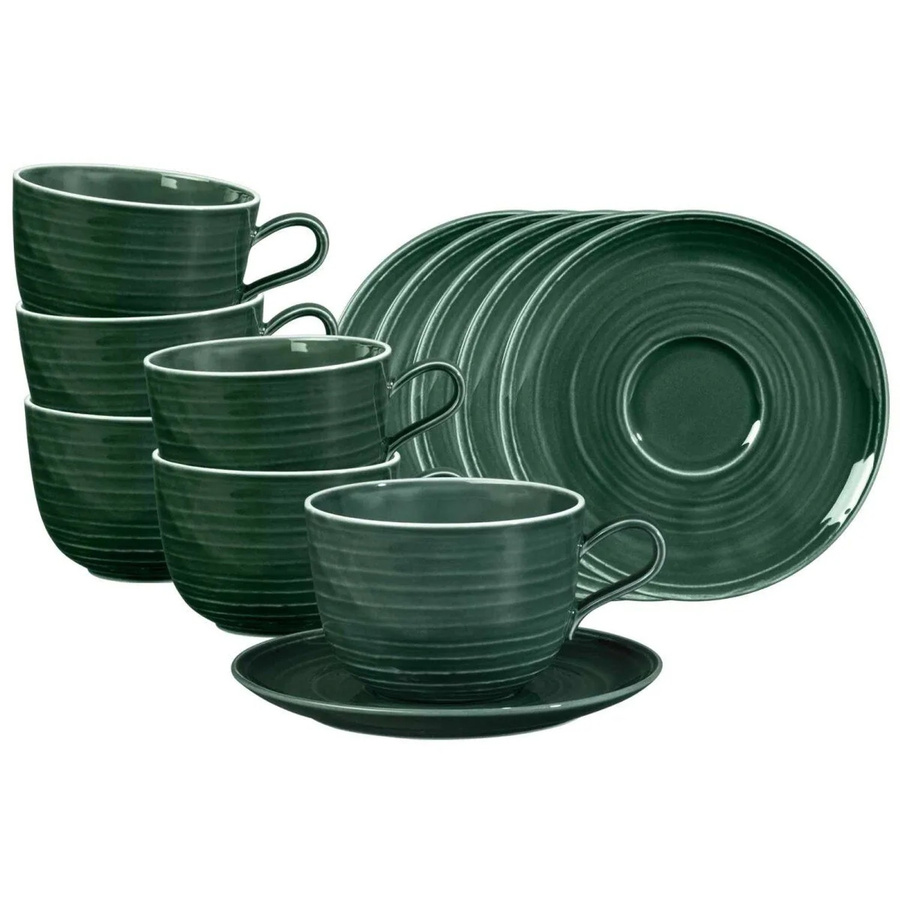 Seltmann Weiden Milchkaffeetassen mit Untertassen Terra Moosgrün 6er Set 400 ml - Bild 2