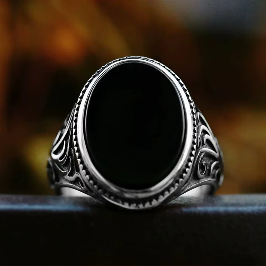 owlucky Ring Edelstahl, Schwarz, Stein, Vintage, Unisex - Bild 4