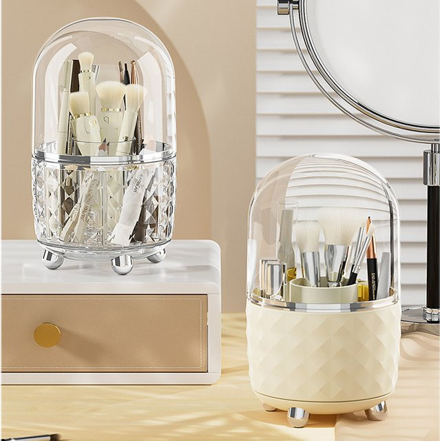 Kosmetischer Organizer mit Deckel für Make-up und Pinsel, rotierende Aufbewahrungsbox in Weiß - Bild 1