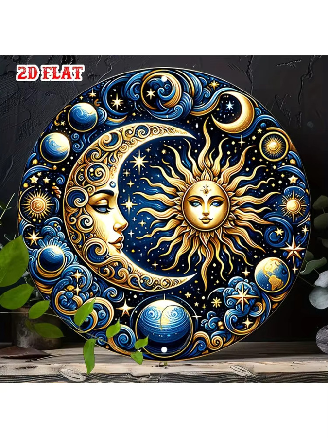 Potdemiel Vintage Metallschild Sonne und Mond im kosmischen Design, rundes Aluminium-Wandposter in Multicolour, Durchmesser: 20 cm - Bild 7