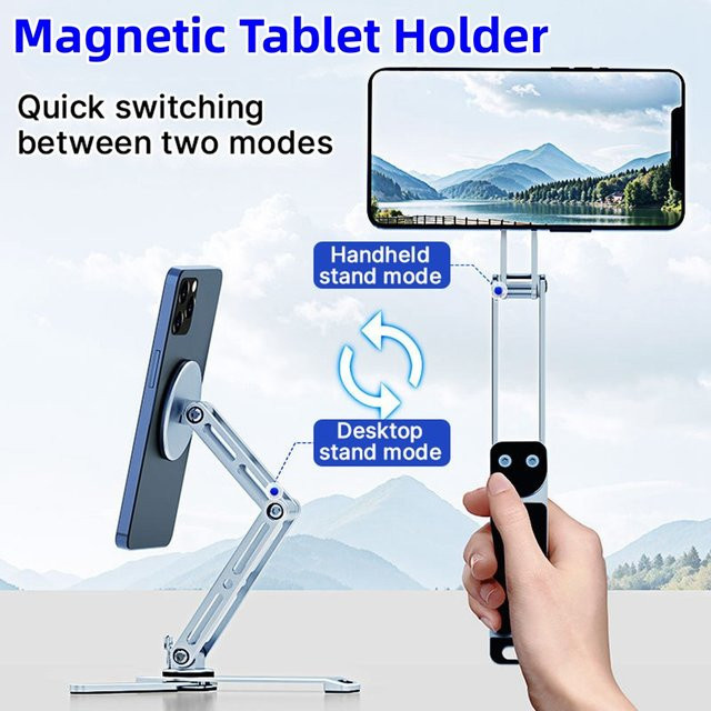 SZKOSTON Magnetisches Tablet-Halter-Stativ für iPad und iPhone, 360 Grad drehbar und faltbar, Farbe: Silber - Bild 1