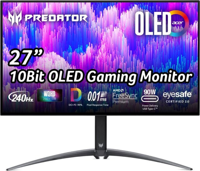Acer Predator X QD-OLED Gaming Monitor 26,5 Zoll 67,3 cm, QHD 1440p, 240Hz, Schwarz - Bild 1