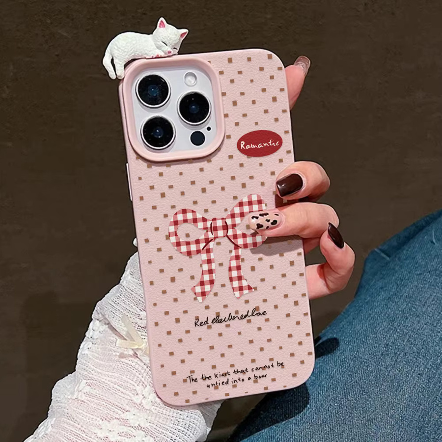 Stoßfeste iPhone Hülle mit süßem 3D Katzen-Design und Schleifen-Punkt-Muster für iPhone 11 bis iPhone 17 Pro Max und Air Modelle - Bild 1