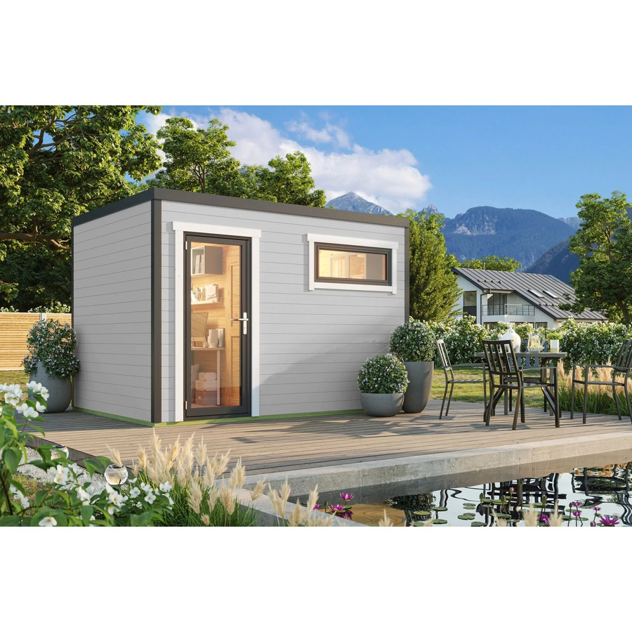 Lasita Gartenhaus Sardinia Maja mit Flachdach in Lichtgrau, B/T/H: 350 x 250 x 239,4 cm - Bild 2