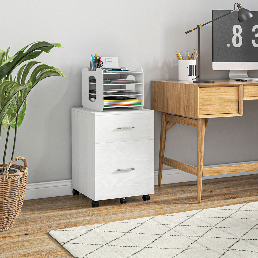 HOMCOM Schreibtisch-Rollcontainer mit 2 Schubladen in Weiß, mobiler Schubladenschrank für Büro und Home-Office, B/T/H: 39,5 x 39 x 58,5 cm - Bild 2