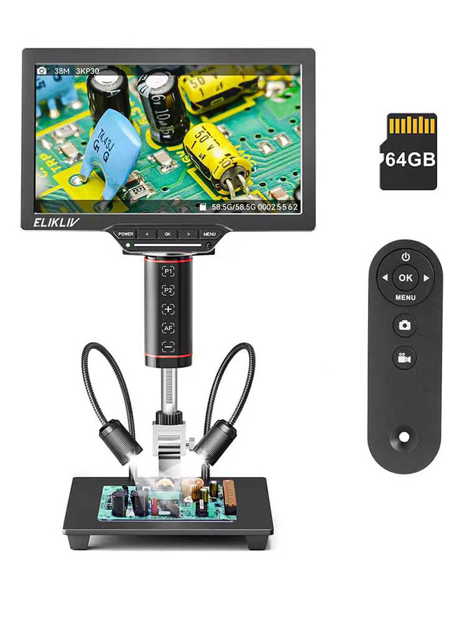 Elikliv EM3K-AF Digitalmikroskop 3K mit 10,1 Zoll Autofokus und HDMI-Anschluss für Elektronik-Reparatur in Schwarz inklusive 10-Zoll-Ständer - Bild 5