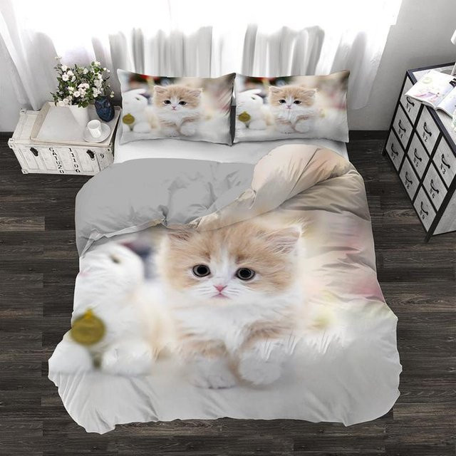 Binchi Kinder Bettwäsche Set mit Kätzchen Motiv, weiß, Polyester, B/H: 240 x 220 cm - Bild 1