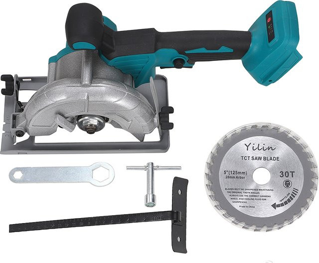 Heimdinger Akku Kreissäge 18 V mit 125 mm Sägeblatt, kompatibel mit Makita LXT Akkus, Petrol - Bild 1