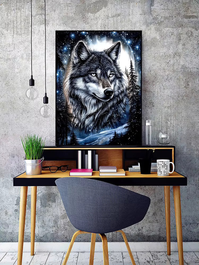EverShine 5D Diamantmalerei Wolf DIY Mosaik Set mit rundem Layout in Multicolour zur modernen Wanddekoration B: 30,0 cm, H: 20,0 cm - Bild 4