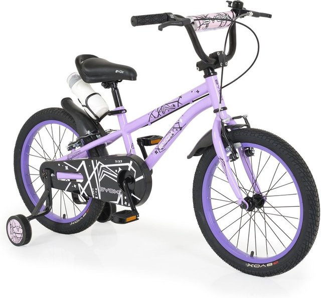 Byox Pixi Kinderfahrrad 18 Zoll, violett, mit Klingel, Reflektoren, Stützräder, ab 5 Jahren - Bild 1