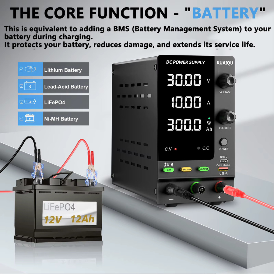 KUAIQU Einstellbares Labor-Tischnetzteil in Schwarz für LiFePO4 Batterieladegeräte 6V 12V 24V 32V 61V - Bild 2
