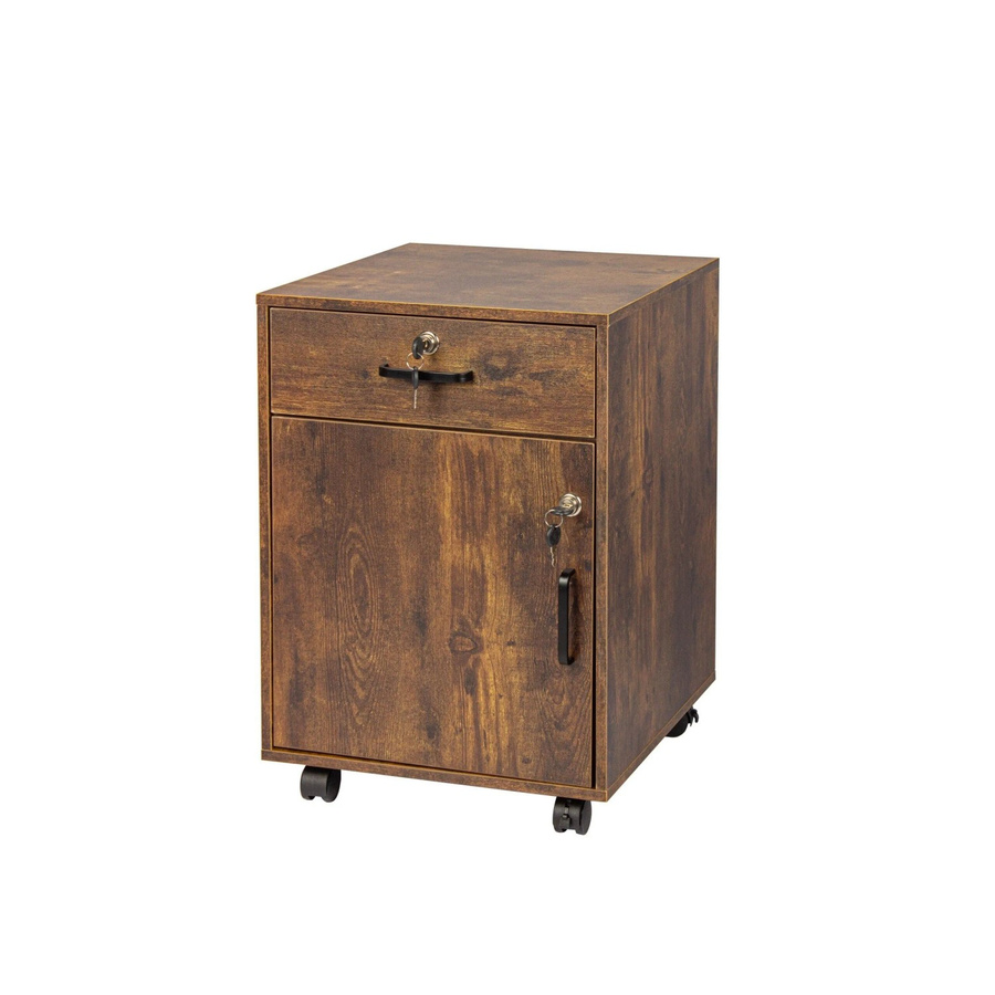 Relaxdays Rollcontainer aus Holzwerkstoff in Vintagebraun mit Schloss und Rollen, H x B x T: 57 x 40 x 40 cm - Bild 2