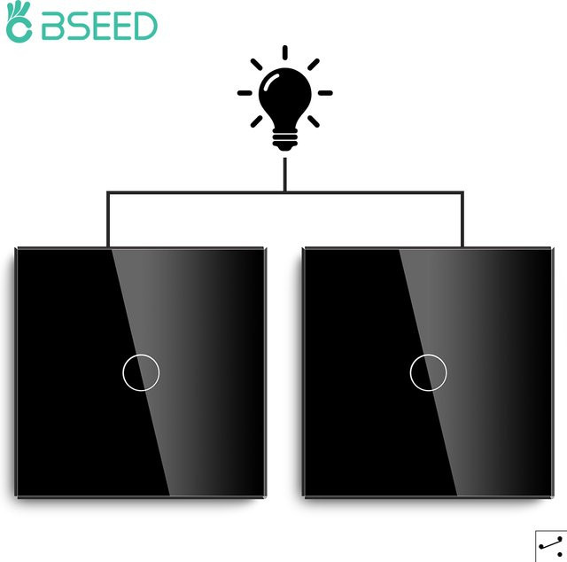Bseed 2er-Pack Touch-Lichtschalter 1-Gang 2-Wege mit Glaspanel und blauer Hintergrundbeleuchtung 240V - Bild 1
