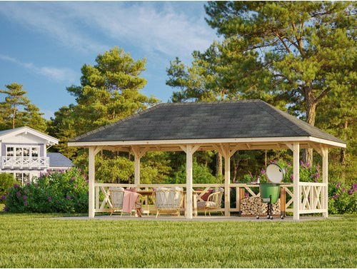 PALMAKO Pavillon Bianca Set 107 aus Fichtenholz in Braun mit transparentem Zeltdach, B/H/T: 588 x 319 x 300 cm - Bild 1