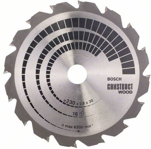 Bosch Construct Wood Kreissägeblatt aus Stahl mit Hartmetallspitzen, Farbe: Silber, Durchmesser: 230 mm, Bohrung: 30 mm, Breite: 2,8 mm, Zähneanzahl: 16 - Bild 1