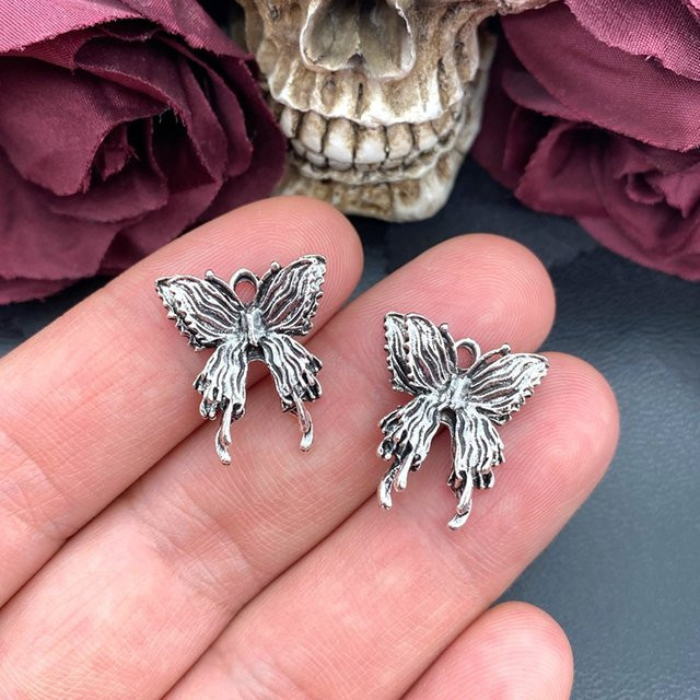 LKLRYWBD Schmetterlingsanhänger, Vintage, Silber, Unisex, 21*19mm - Bild 1
